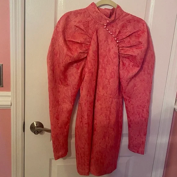 Rotate by Birger Christensen Jacquard Mini Dress Pink Carnation Size 8 - Picture 2 of 7